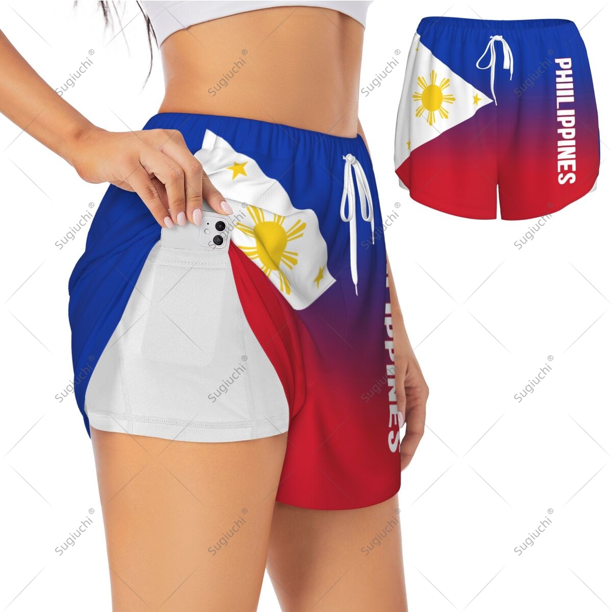 Yoga Pilates Girl - Women Girl Sports Shorts Philippines Flag